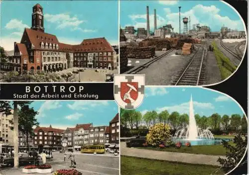 Ansichtskarte Bottrop Rathaus, Fabrik, Park, Straße 1972