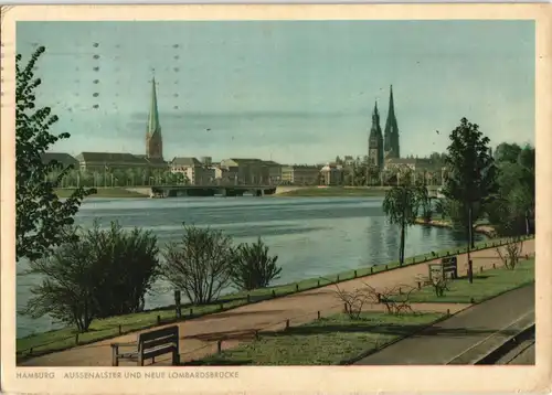Ansichtskarte Hamburg AUSSENALSTER UND NEUE LOMBARDSBRÜCKE 1955