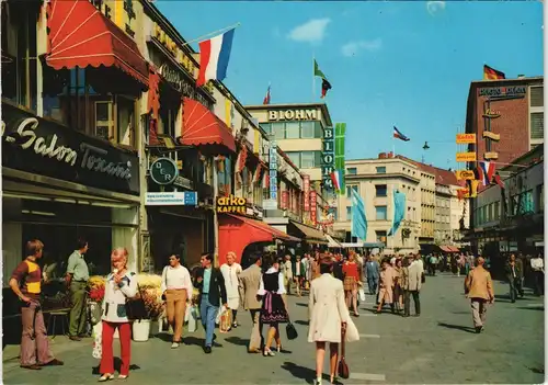 Kiel Fußgängerzone belebt, Geschäfte, Leute beim Einkaufen 1970