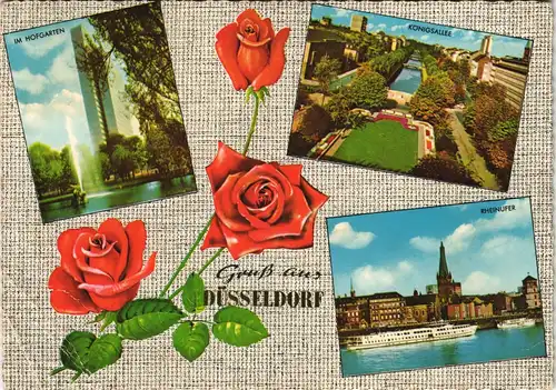 Düsseldorf Mehrbildkarte Stadtteilansichten illustriert mit Rosen 1967