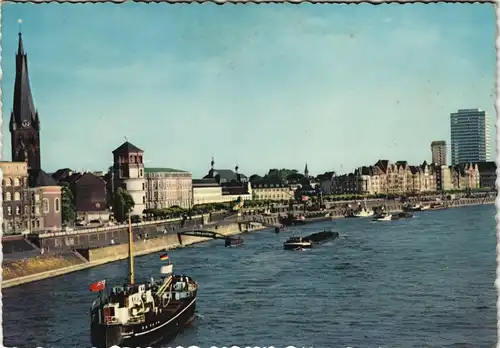 Ansichtskarte Düsseldorf Rheinpartie Rhein Schiffe Stadtblick 1965