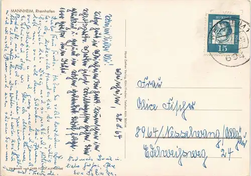 Ansichtskarte Mannheim Hafen Rheinhafen 1964