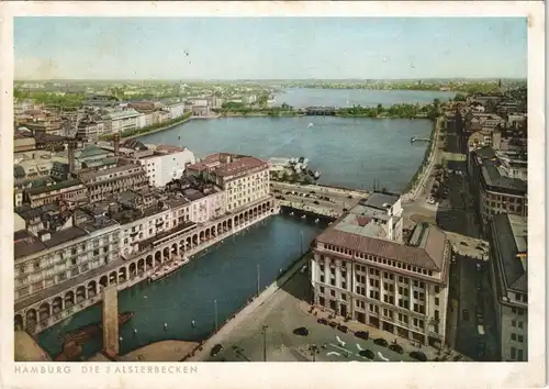 Ansichtskarte Hamburg Panorama Blick über die Alster 1955