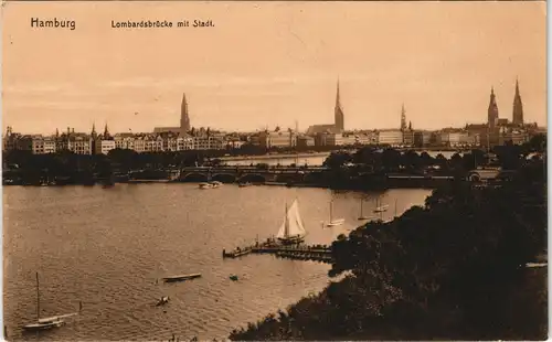 Ansichtskarte Hamburg Lombardsbrücke mit Stadt 1917