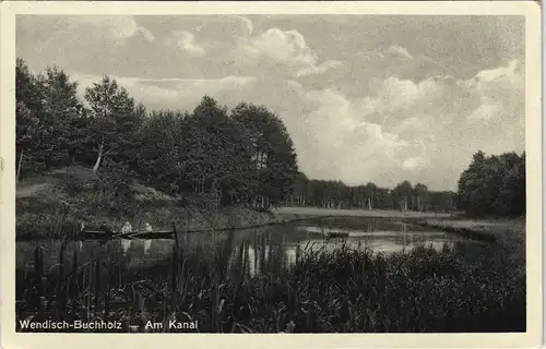 Ansichtskarte Märkisch Buchholz (Wendisch Buchholz) Ruderer am Kanal 1938