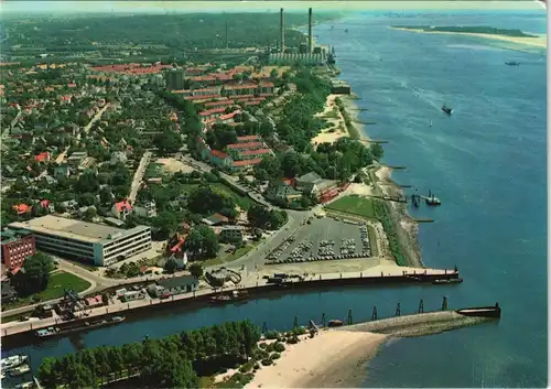 Ansichtskarte Schulau-Wedel Ortsansicht vom Flugzeug aus, Elbe Panorama 1973