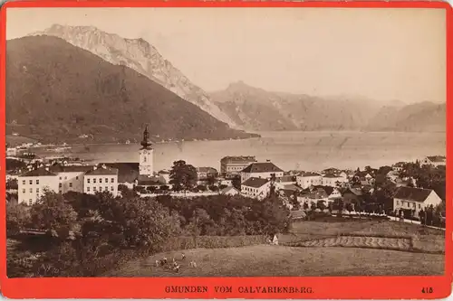 Ansichtskarte Gmunden vom Calvarienberg CDV 1889 Kabinettfoto
