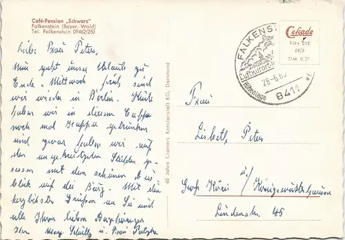 Falkenstein (Bayerischer Wald) Café-Pension Schwarz Mehrbildkarte 1965/1962