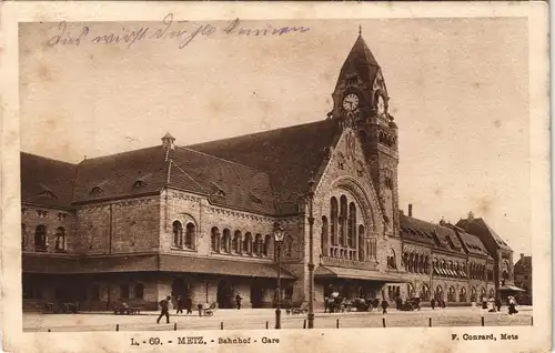CPA Metz Bahnhof La Gare Bahnhofs-Vorplatz 1915   Feldpost gelaufen