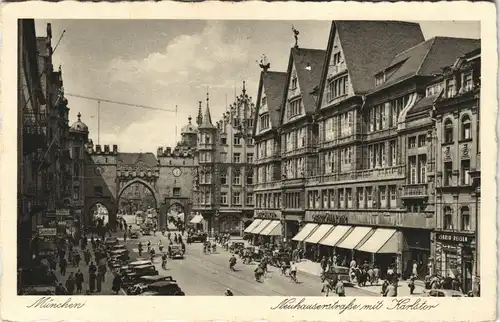 Ansichtskarte München Neuhauserstraße Geschäfte Blick zum Karlstor 1930
