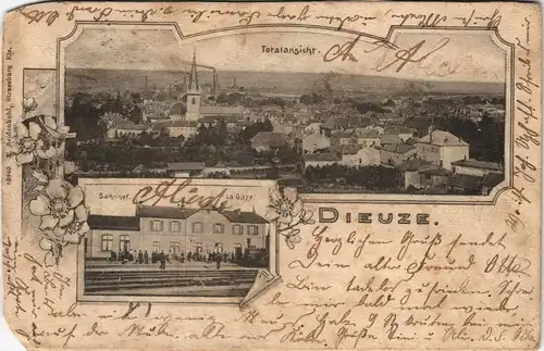 CPA Duß Dieuze Stadt u. Bahnhof - 2 Bild Elsaß gel. 1899