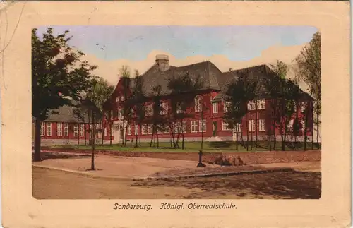 Postcard Sonderburg Sønderborg Kgl. Oberrealschule 1913 Passepartout
