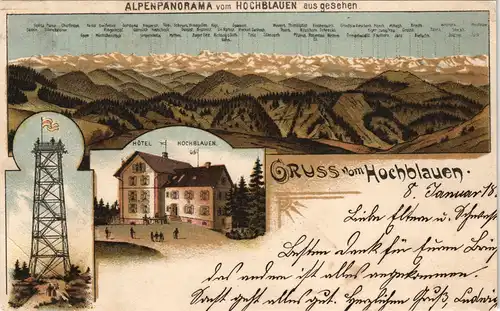 Litho AK Malsburg-Marzell Hochblauen Restaurant Alpenpanorama MB 1899