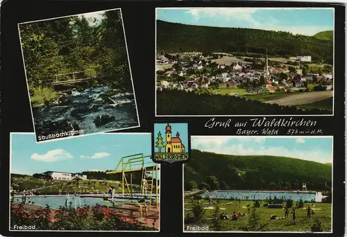 Ansichtskarte Waldkirchen Mehrbildkarte mit Freibad, Ortsansichten 1968