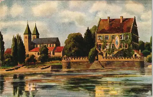 Ansichtskarte Reichenau (Bodensee) Insel Reichenau Niederzell und Bürgl 1928