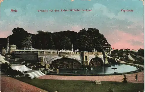 CPA Metz Esplanade, Brunnen vor dem Kaiser Wilhelm Denkmal 1911