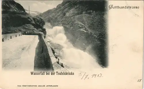Andermatt Waterfall/Gotthardstrasse, Wasserfall bei der Teufelsbrücke 1903