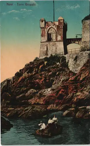 Cartoline Nervi-Genua Genova (Zena) Torre Gropallo, Kinder auf Fels 1913
