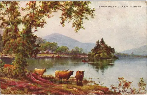 Schottland Loch Lomond, Swan Island - Künstlerkarte Scotland 1913