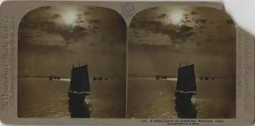 Japan Nippon Sunset Inland Sea, CDV Kabinettfoto 1902 3D/Stereoskopie