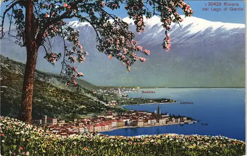 Cartoline Gardone Riviera Hildebrandsburg Stadt und Gardasee 1913