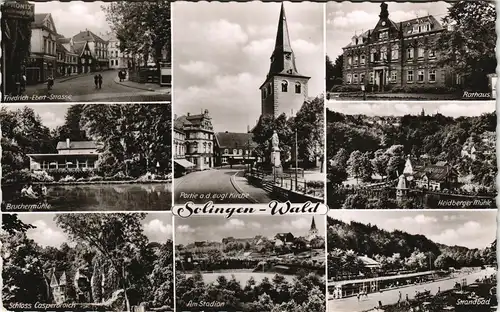 Ansichtskarte Solingen Straße, Schwimmbad, Rathaus 1957