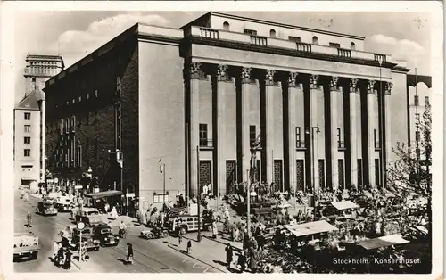 Stockholm Konserthuset Straßen   am Konzerthaus 1955   mit Nachgebühr-Stempel