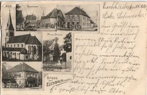 Eschbach Markgräflerland MB Krieger-Denkmal 1905  DENZLINGEN (Ankunftsstempel)