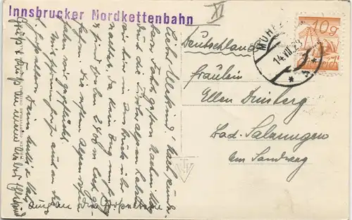 Ansichtskarte Innsbruck Innsbrucker Nordkettenbahn Bergbahn Gondelbahn 1929