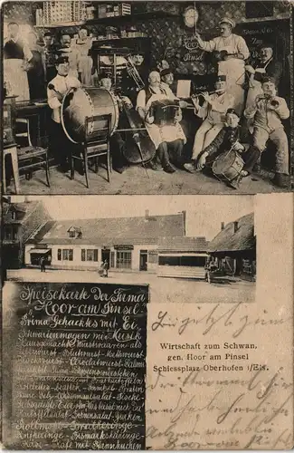 Oberhofen Oberhoffen Moder Wirtschaft  Schwan MB Elsaß Soldaten Hagenau 1912