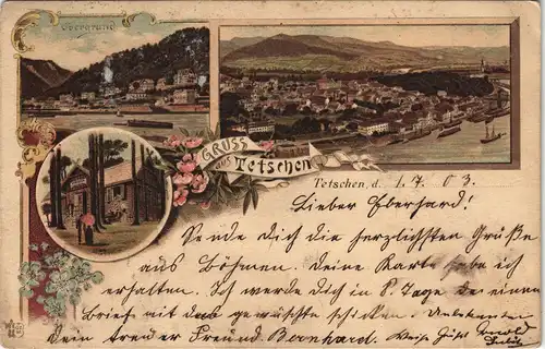 Litho AK Tetschen-Bodenbach Decín Mehrbild-Litho-AK Panorama, Obergrund 1903