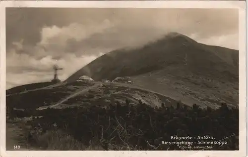 Krummhübel Karpacz Schneekoppe/Sněžka/Śnieżka im Nebel, Fotokarte 1931