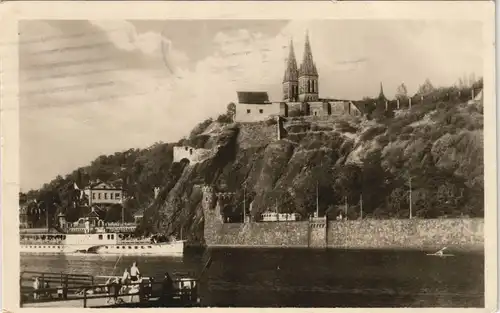 Postcard Prag Praha Panorama Teilansicht mit Fluss-Schiff 1956