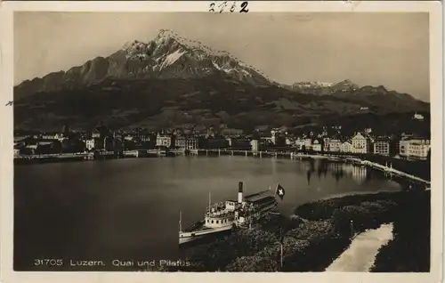 Ansichtskarte Luzern Lucerna Panorama mit Quai und Pilatus 1930