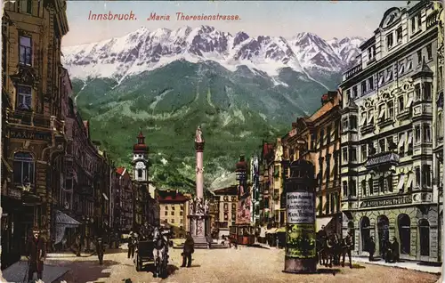 Ansichtskarte Innsbruck Maria Theresienstraße, Litfaßsäule, Kutsche 1910