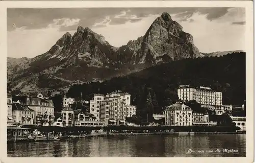 Ansichtskarte Brunnen SZ-Ingenbohl Ortspanorama und die Mythes (Berge) 1933