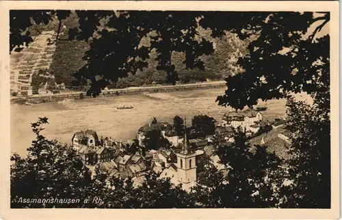 Assmannshausen am Rhein-Rüdesheim (Rhein) Panorama-Ansicht mit Rhein Partie 1937