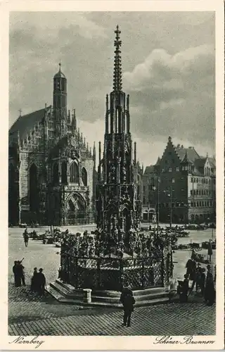 Ansichtskarte Nürnberg Schöner-Brunnen, belebt 1931