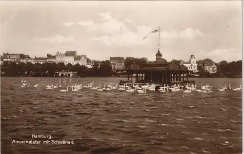 Ansichtskarte Hamburg Außenalster, Schwanenhaus, Schwäne 1928