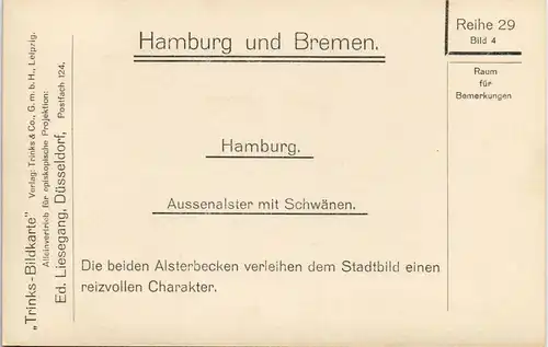 Ansichtskarte Hamburg Außenalster, Schwanenhaus, Schwäne 1928