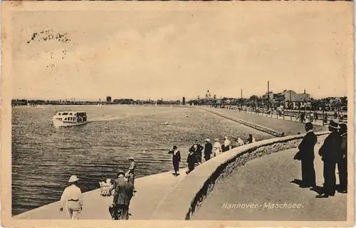 Ansichtskarte Hannover Maschsee - Uferpromenade belebt 1937