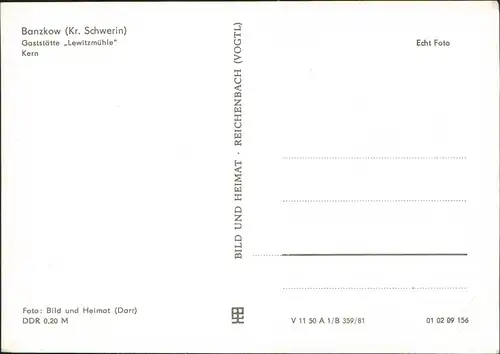 Ansichtskarte Banzkow Gaststätte "Lewitzmühle" 1979/1981