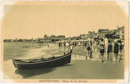Postcard Montevideo Strandleben Uruquay Playa de los Pocitos 1930
