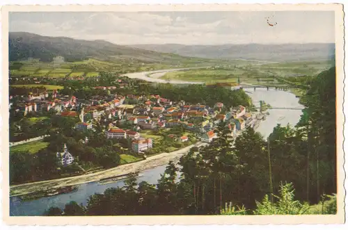 Postcard Tetschen-Bodenbach Decín Totale (Pastell) 1932