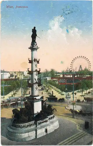 Ansichtskarte Wien Praterstern, Straßenbahn - Riesenrad 1913