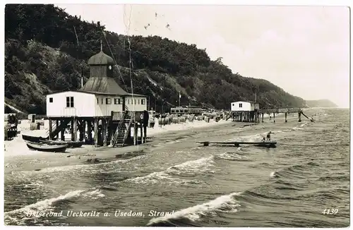 Ansichtskarte Ückeritz (Usedom) Strand, Seebrücke, Restaurant 1933