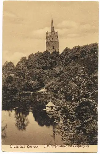 Ansichtskarte Rostock Das Kröpelinertor mit Teufelskuhle. 1909