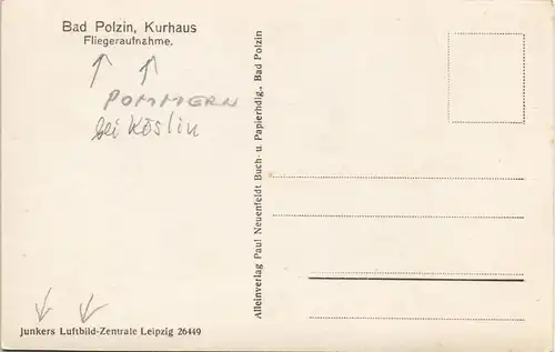 Postcard Bad Polzin Połczyn Zdrój Luftbild Kurhaus 1928