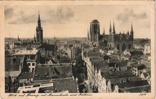 Danzig Gdańsk/Gduńsk Panorama-Ansicht mit Marien-Kirche u. Rathaus 1940