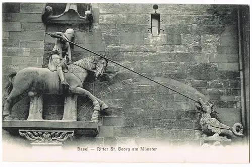Ansichtskarte Basel Ritter St. Georg am Münster 1912